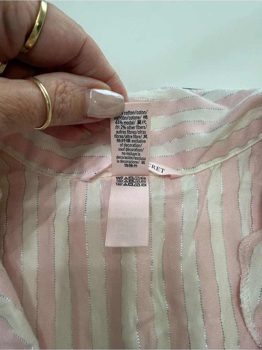Victoria's Secret Pink Striped Pajama Set with Black Trim Size Medium